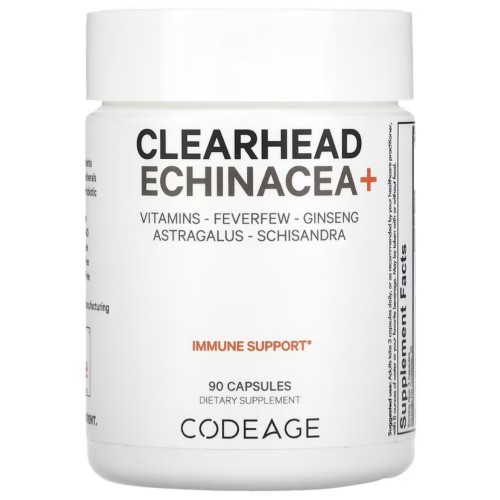 Codeage, Clearhead Echinacea+, витамины, пиретрум, женьшень, астрагал, лимонник, 90 капсул